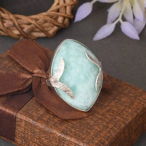 Huge Marquise Amazonite Chunky Mermaid Tail Ring 925 Silver Women's Gift Jewelry - Picture 1 of 7