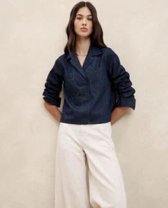 Banana Republic Outlet Denim Collared Double Pocket Shirt Woman's L Boxy NEW $80 - Picture 1 of 13