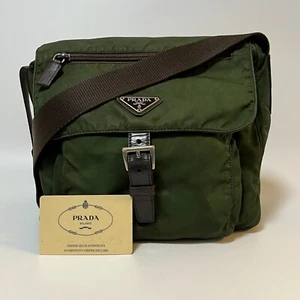 PRADA Shoulder Bag Tessuto Nylon Leather Green Authentic Rank AB From Japan #370 - Picture 1 of 24