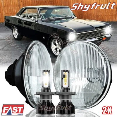 for-Chevrolet Chevy II 1964-1967 2PCS 7" inch Round LED Headlights Hi/Lo Beam - Изображение 1 из 4