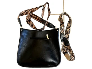 Fashion Crossbody Black leather bag with 2 interchangeable Straps 10x12x4  - Picture 1 of 7