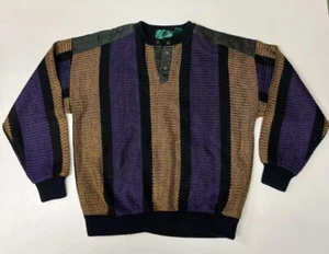 Vintage Trutus Biancarra Sweater Men Large Knit & Leather Coogie Style 90s - Picture 1 of 7