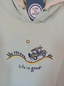 NWT Life Is Good Mens L Hooded Sweatshirt Sage Green Jake Beach Jeep Surf Board - Picture 1 of 8