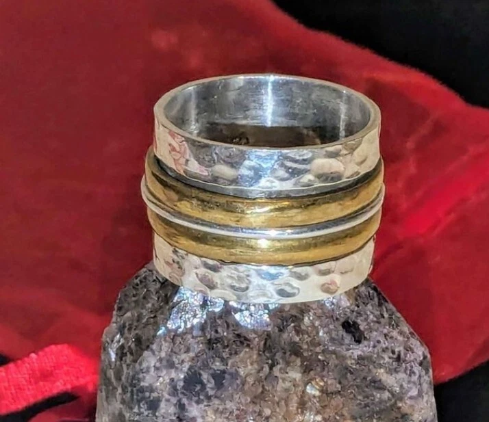 Anillo giratorio hecho a mano de plata de ley .925 y latón para mujer talla 9 Foto 1 de 1