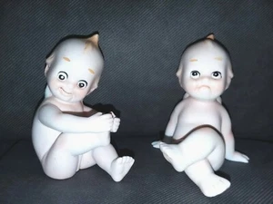2 Vintage Kewpie Doll Bisque Porcelain Figurine Japan Blue Wings Sitting 3 inch - Picture 1 of 12