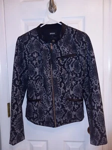DKNY Women's Snake-Embossed Faux-Leather-Trim Jacket (4, Black Multi) - Picture 1 of 9