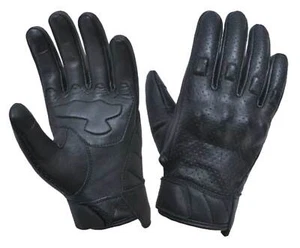 UNIK Men's Perforated Full-Finger Cowhide Leather Motorcycle Gloves - Black - Picture 1 of 1