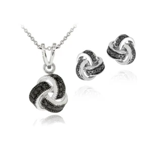 Schwarze Diamant Akzent Liebesknoten Halskette & Ohrringe Set in Messing - Bild 1 von 5