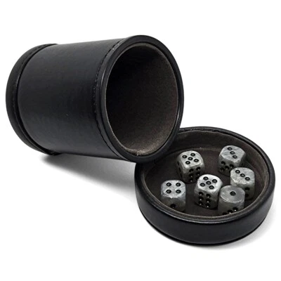 Taza forrada de fieltro gris de cuero PU con bandeja de tapa + dados perlados gris plata de 16 mm Foto 1 de 4