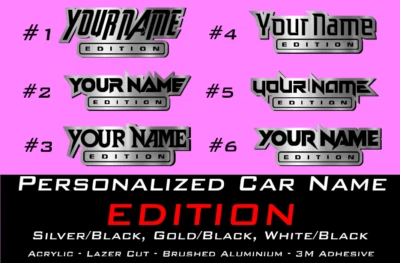Car badge CUSTOM TEXT "EDITION" Emblem, Car emblem BRUSHED SILVER Text Name Logo - Image 1 of 4