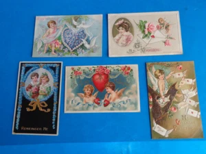 5 ANTIQUE VALENTINE POSTCARDS- EMBOSSED- EARLY 1900s- GERMANY - Bild 1 von 7