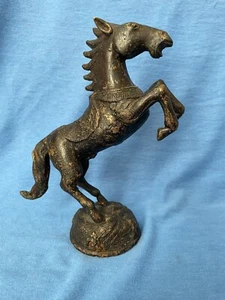 Vintage PRANCING HORSE w/ Saddle Bronze/Brass Sculpture Black Finish 7.5" tall - Picture 1 of 15