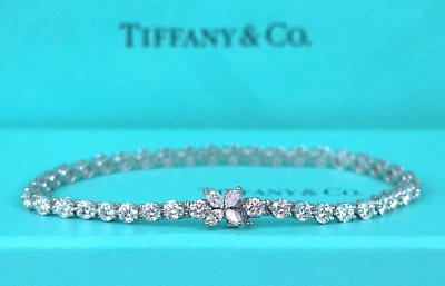 $47,800 Tiffany Victoria Platinum 6.53ct Marquise Round Diamond Tennis Bracelet - Image 1 of 4