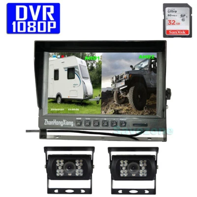 2x HD 1080P 18LED IR Reverse Backup Rear View Camera + 9" DVR Recorder Monitor - Image 1 of 4