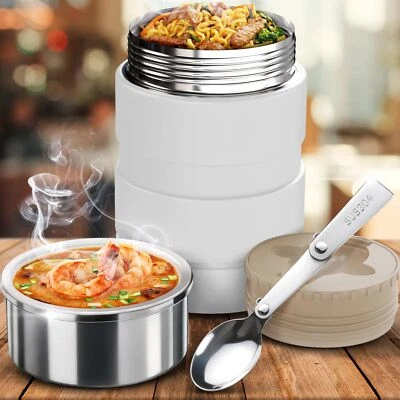 Termo 17 Oz Con Cuchara Para Comida Sopa Caliente Acero Inoxidable Blanco Niños Foto 1 de 4