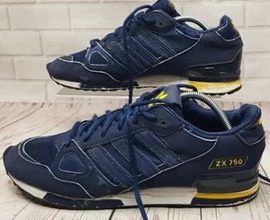 Adidas Originals ZX 750 scarpe da ginnastica scamosciate/nylon D67450 blu navy/giallo UK 10, US 10,5 - Foto 1 di 12