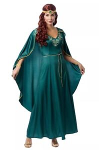 Womens Emerald Dragon Thrones House Queen Cape Dress Crown Halloween Costume