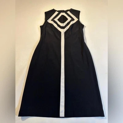 Vestido Joseph Ribkoff Talla 10 Blanco y Negro Panel Geométrico Recortado Foto 1 de 4