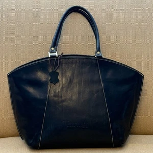 Valentina Italy in Pell schwarz groß Leder Tasche Schultertasche Handtasche Kuppel Umhängetasche - Bild 1 von 22