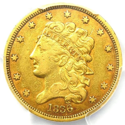 Moneda clásica de oro de 1836 media águila de $5 - Certificada PCGS XF40 (EF40) - ¡Rara! Foto 1 de 4