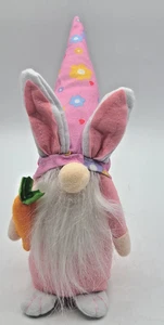 Pink Easter Bunny Gnome with Carrot Stands Alone Plush Stuffed Animal Toy - Picture 1 of 9