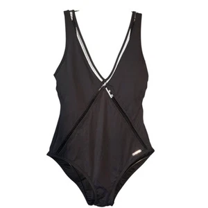 Michael Michael Kors One Piece Swimsuit Size 12 Gold Logo Hardware Black - Picture 1 of 10