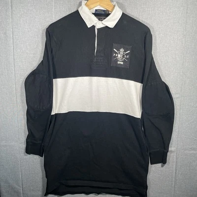 Polo Ralph Lauren Black White Cotton Rugby Sleeve Popover Polo Shirt Size S Mens - Image 1 of 4
