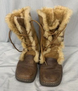 Born Brown Leather & Shearling Lined Sherpa Lace Up Boots Women's Size 4/36 - Picture 1 of 13