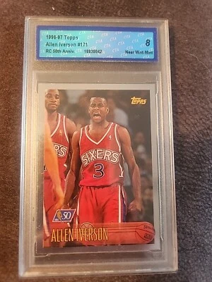 1996-97 Topps Starting Lineup Allen Iverson Rookie RC #171 CTA 8 76ers NM-MT - Image 1 of 3