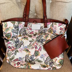 EUC GH Bass & Co Floral Pebble Leather Floral 3 In 1 Shoulder Tote Purse - Picture 1 of 15