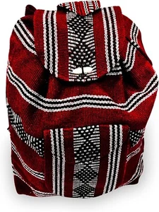 Handmade Mexican Backpack, Day Bag, Travel Bag, Utility, Red, White, Semi-Large - Picture 1 of 6