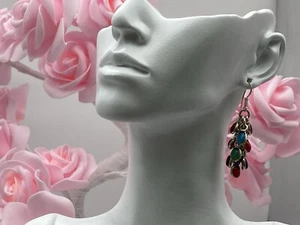 Vintage Sterling Silver 925 Earrings Coral Agate Carnelian Dangle Drop 13.17g - Picture 1 of 8