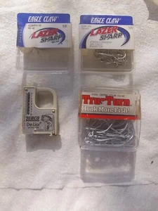 Zebco De-Liar Tape & 2 Packages New Eagle CLAW LAZER SHARP & Tru Turn 4/0 Hooks - Picture 1 of 10