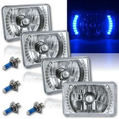 4X6" Blue LED Halo Drl Halogen Headlight Headlamp Light Bulbs Crystal Clear Set - Image 1 of 4