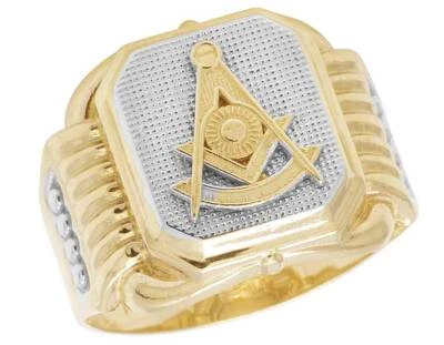 Anillo meñique personalizado con logotipo masónico masónico de oro amarillo de 10 quilates de 17 mm para hombre Foto 1 de 4