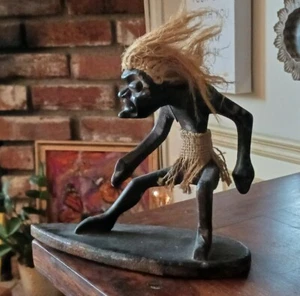 Primitive Hand Carved Aboriginal 7" Surfer Banana Wood Indonesia Good - Picture 1 of 6