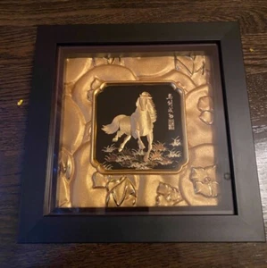 24K Gold Horse in Shadow Box Frame and Original Box Asian Chinese 3D - Picture 1 of 4