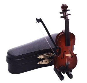 1:12 Mini Violin Miniature Musical Instruments Tiny Violin with Stand Bow Cas... - Picture 1 of 6