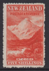 NEW ZEALAND 1898 PICTORIALS 5/- RED " Mt COOK " STAMP MVLH. - Picture 1 of 2