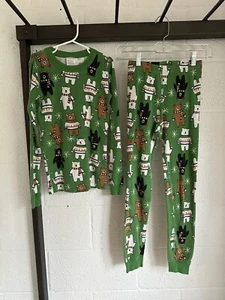 EUC Hanna Andersson Holiday Bear Pajamas SIZE 140 US 10 Green Excellent - Picture 1 of 13