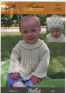 Naturally Hand Knit Yarns Knitting Pattern FC37 Baby Sweater & Hat Preemie-18mos - Picture 1 of 2