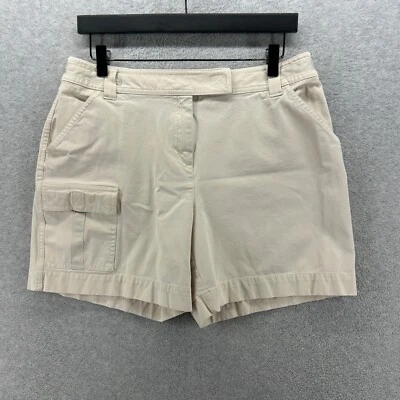Pantalones Cortos J.Jill Mujer Talla 12 Elastizados Beige Carga Frente Plano Chino Algodón Caquis Foto 1 de 4