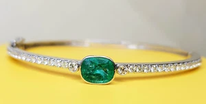 0.66ct Natural Diamond 14k BIS Hallmarked White Gold Emerald Tennis Bracelet - Picture 1 of 4