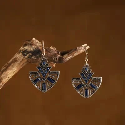 Gorgeous Women Vintage Bohemian Earrings Triangle Shield Colorful Crystal 1499 - Image 1 of 4