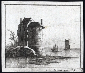 Antique Master Print-SEASCAPE-COAST-STRUCTURE-Hertel-ca. 1765 - Picture 1 of 1