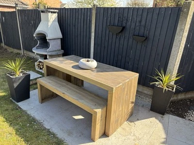 Solid Pine Garden Table & 2 Benches - Image 1 of 4