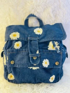 Y2K Festival Bag Daisy Denim Back Pack With Safety Snap And Draw String Closure - Picture 1 of 14