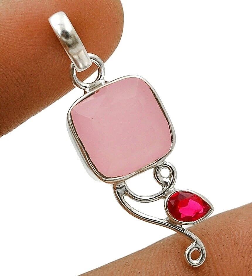 Natural Rose Quartz 925 Solid Sterling Silver Pendant Jewelry 1 1/2" Long @B9-8 - Image 1 of 1
