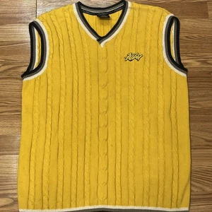 FUBU Sweater Vest Men XXXL Red Cable Knit V Neck Retro Hip Hop Streetwear Y2K - Picture 1 of 9