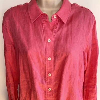 Camisa 100 % lino Lord And Taylor elegante rosa pequeña con botones pequeña para mujer Foto 1 de 4